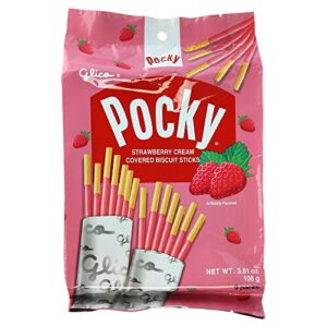 Glico Pocky, Strawberry Cream Covered Biscuit Sticks (9 Individual Bag…